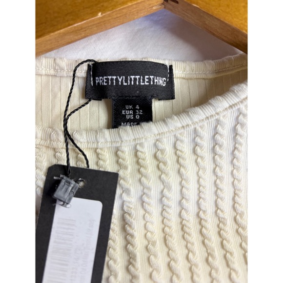 PRETTYLITTLETHING White Ribbed Cutout Long Sleeve Midi Dress Size 0 - Picture 7 of 8